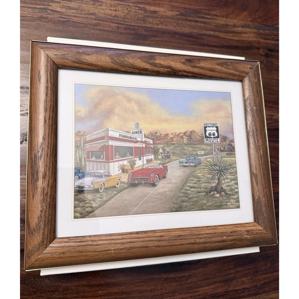 Get Your Kicks From Route 66 by Kay Lamb Shannon With Wood Frame
